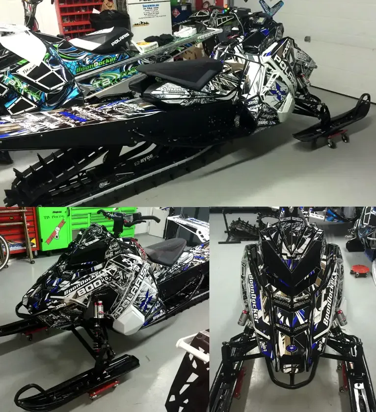 Snowmobile with a custom printed wrap kit