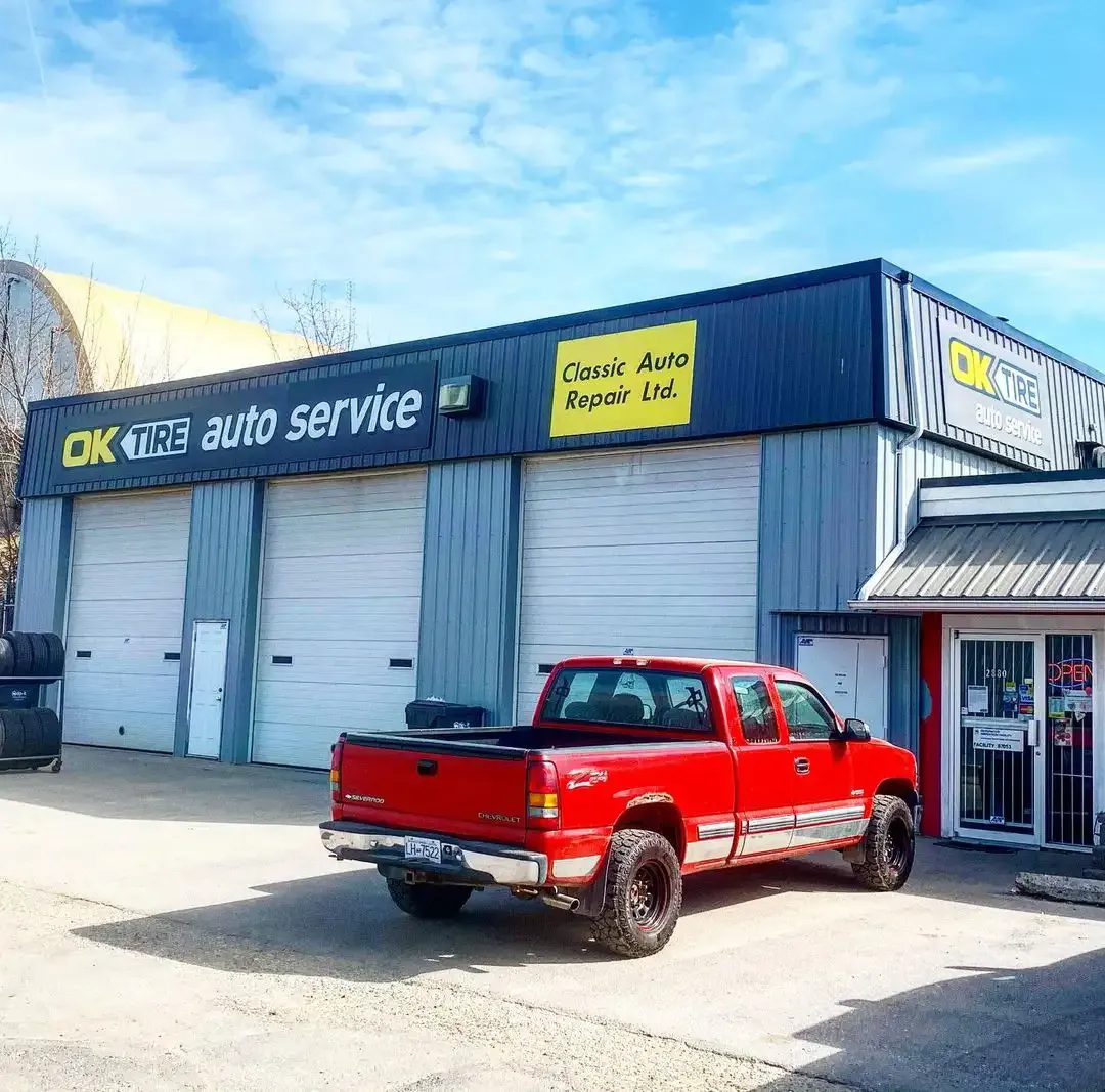 Installed storefront signage on a Vernon auto service shop