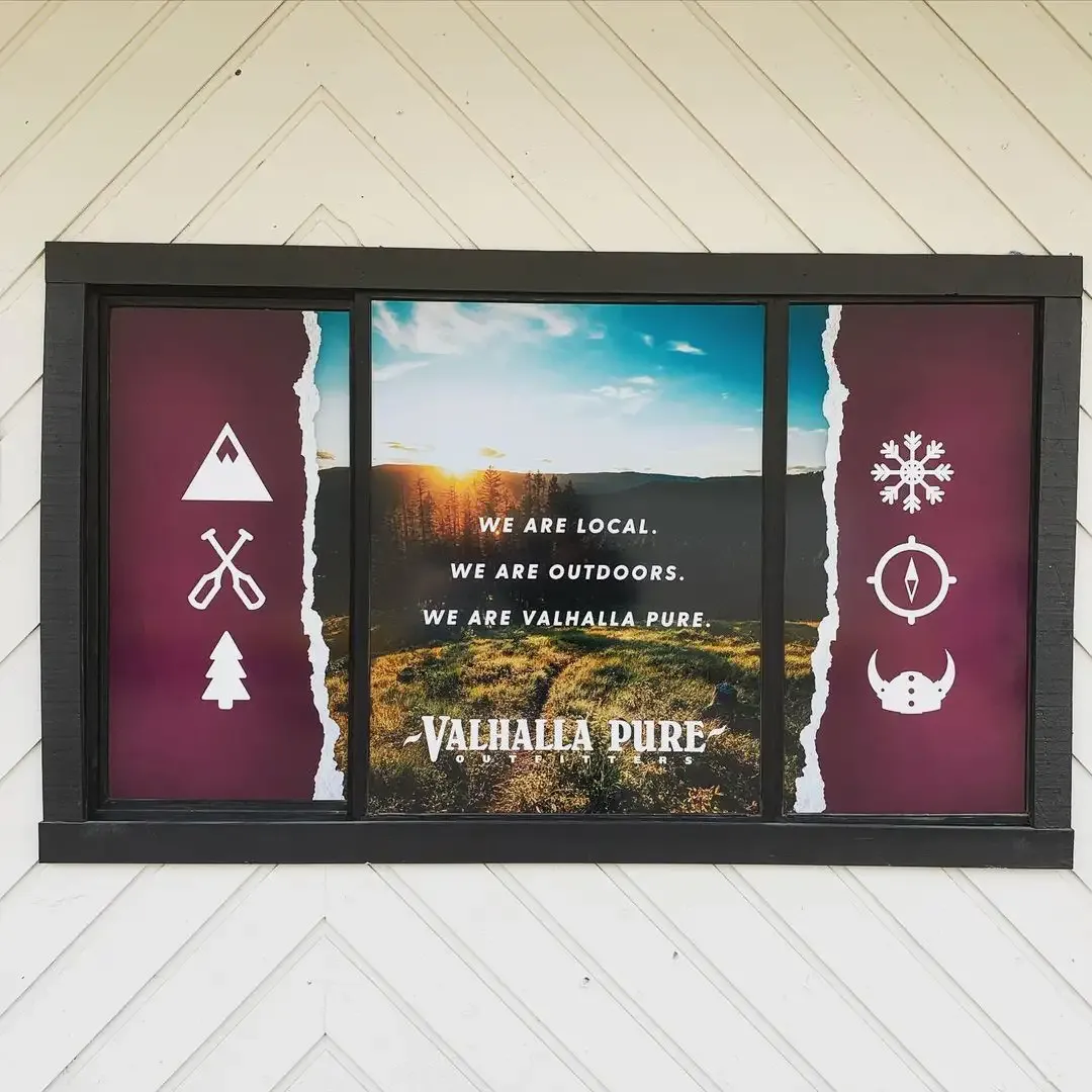 Printed window display graphics across a storefront